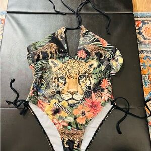 SHEIN Black Multicolor Leopard Print One Piece Swimsuit